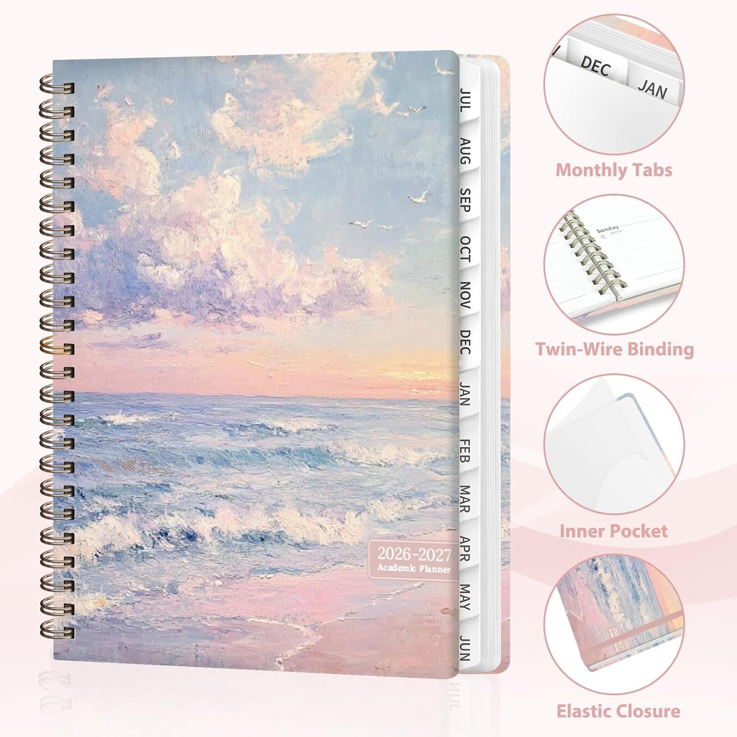 Planner 2026-2027, Weekly and Monthly Calendar Planner, JUL 2026 - JUN 2027 | A5(6.3'' x 8.5''), Hardcover, Agenda Book, Sprial Bound, Inner Pocket, Office and School Use