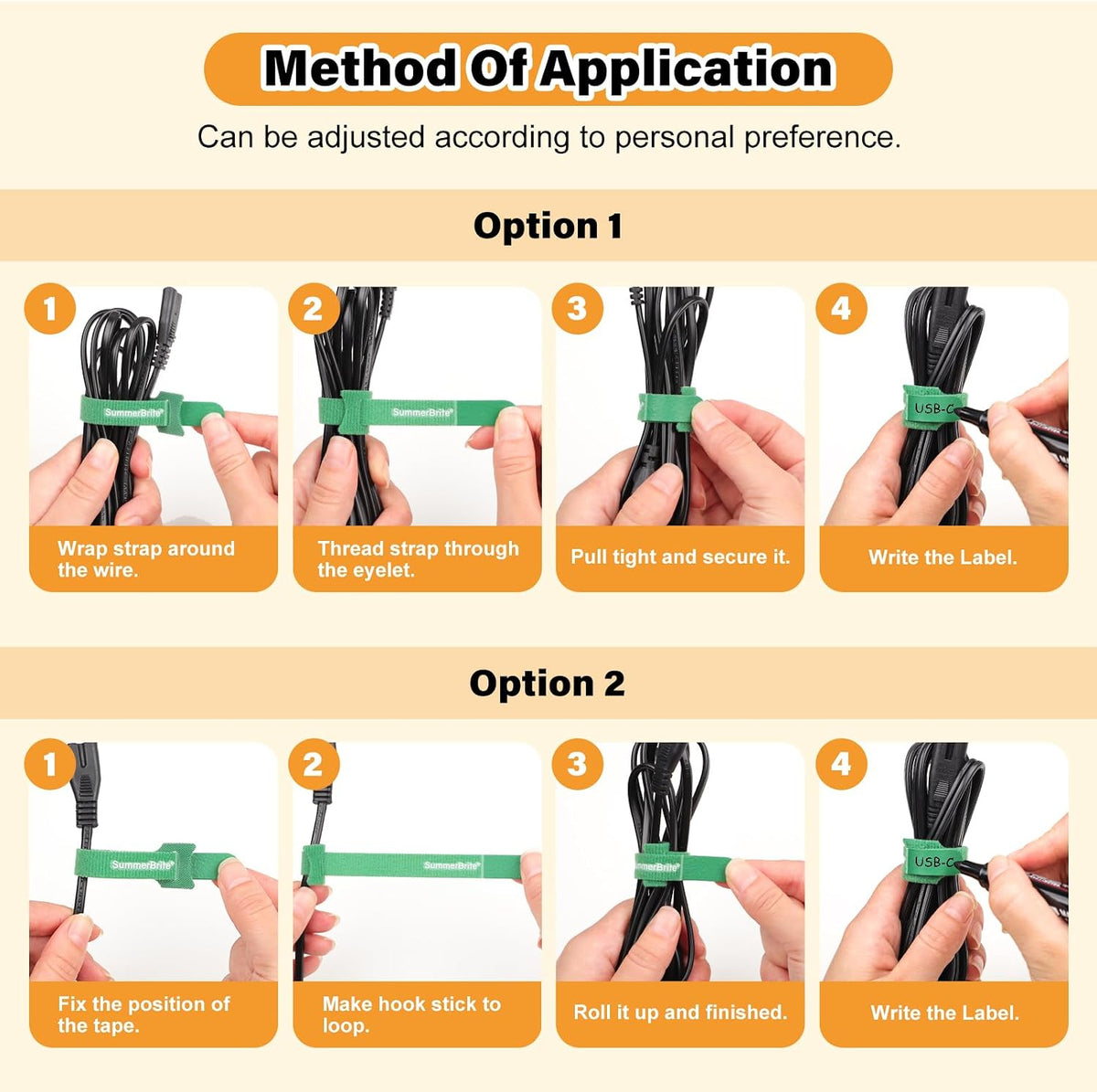 Cable Ties with Writable Labels, Wire Management, Black, 70 PCS, 6 IN