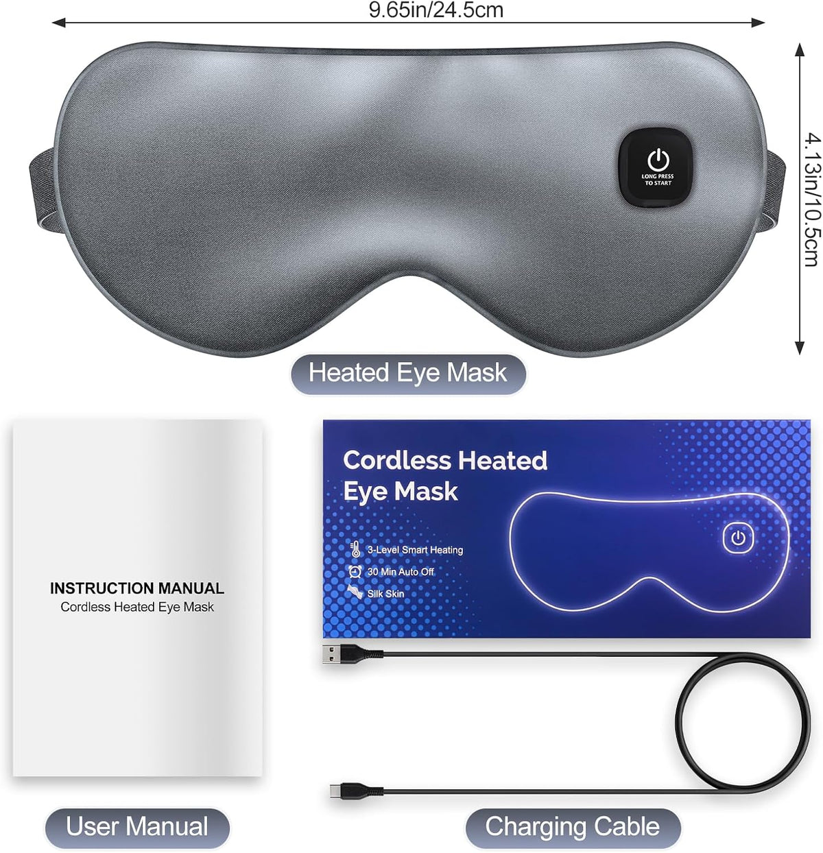 Cordless Heated Eye Mask for Dry Eyes, Rechargeable Heat Sleep Mask, Grey