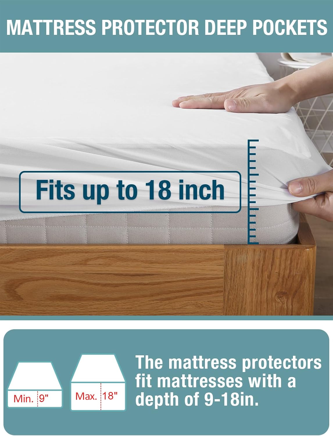 Bedecor Queen Waterproof Mattress Protector, Pee Proof Cotton Terry Cover | Noiseless, Soft Cotton Terry, Breathable, Fitted Elastic Deep Pocket 9-18 in, Washable, for Incontinence, Kids, Pets, Elderly