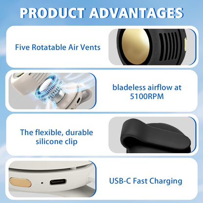 Portable Fan,Clip On Waist Bladeless, Ultra-Quiet Personal Mini Neck Fan