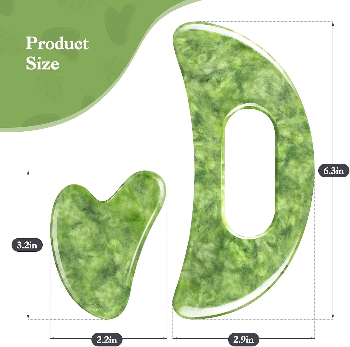 3 in 1 Jade Stone Gua Sha Massage Tool, Large Guasha Muscle Scraper Tools Set with Handle Muscle Scraping Massage Tools Anti Cellulite Spa Acupuncture Tools for Back Neck Leg Lymphatic Drainage