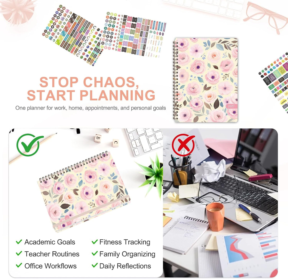 Planner 2026-2027, Weekly and Monthly Calendar Planner, JUL 2026 - JUN 2027 - Colors B