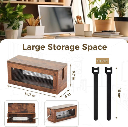 Chunful 13 Inch Cable Management Box, Wood Cord Hider Organizer with Magnetic Lid & Organizer for Power Strip, TV Wires & Desk Cable Storage, Ventilation Hide Floor Cables
