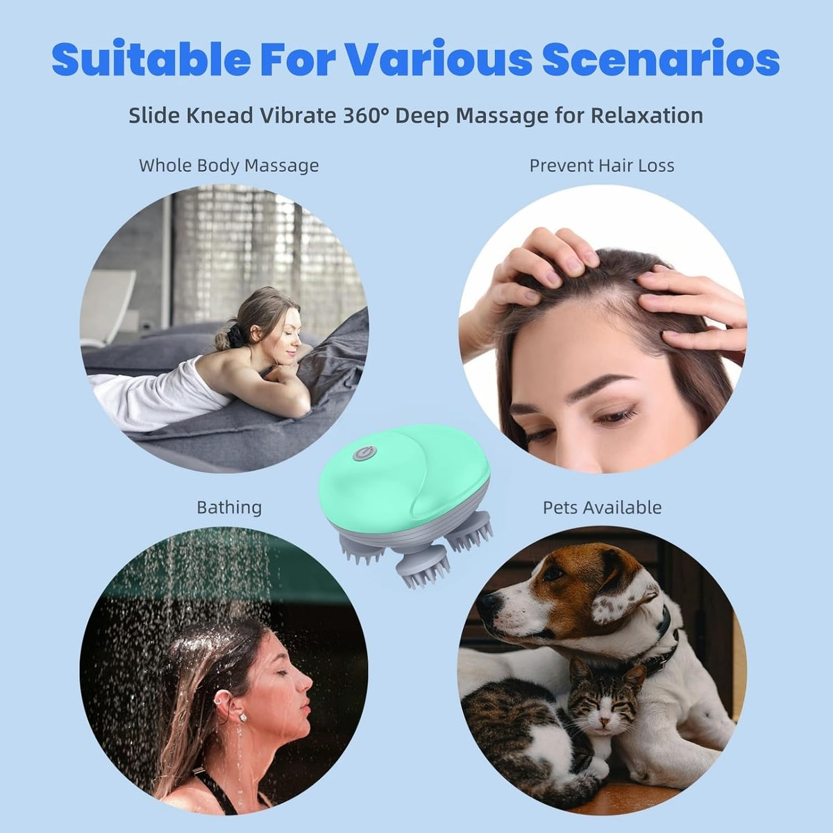 Electric Scalp Massager, Handheld Cat Dog Head Massager(Green)