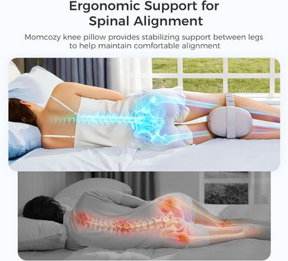 Momcozy Knee Pillow for Side Sleepers, Soft Memory Foam & Pinch-Free Design, Relieve Knee, Leg and Sciatica Pain, Adjustable Elastic Strap Ideal for Pregnant Women and Seniors, White