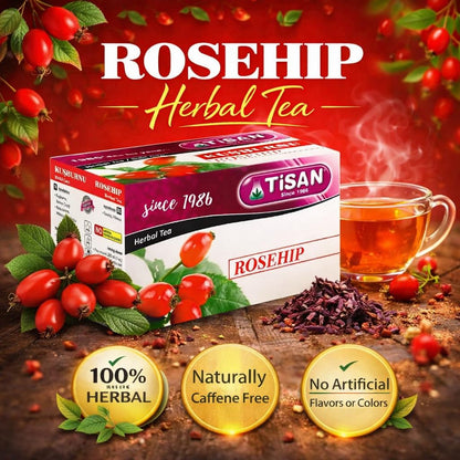 Tisan Rosehip Tea – 40 Individually Wrapped Tea Bags | Natural Sweet and Tangy Fruity Flavor | Pure Rose Hip Herbal Blend | Caffeine Free Refreshing Vitality Infusion | Vibrant Ruby Red Brew for Daily Wellness