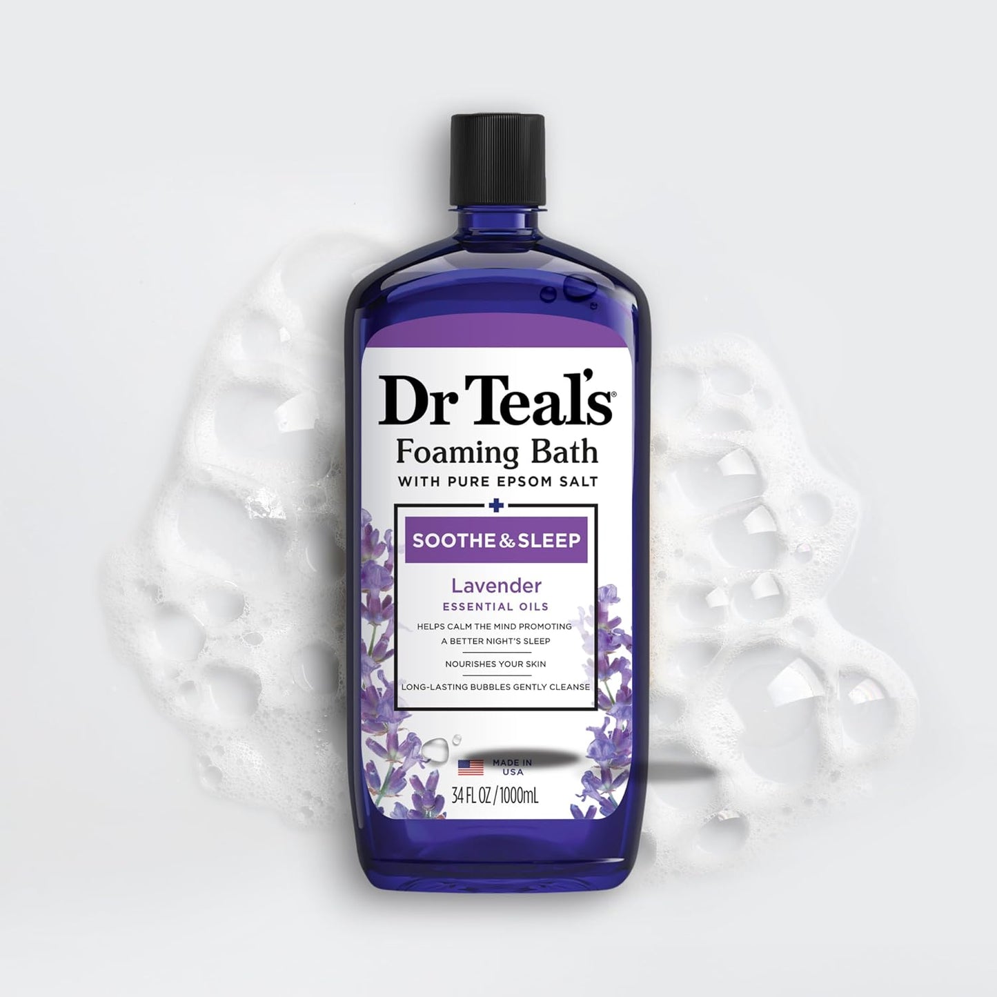 Dr. Teal's Epsom Salt Soaking Solution and Foaming Bath with Pure Epsom Salt Combo Pack, Lavender
