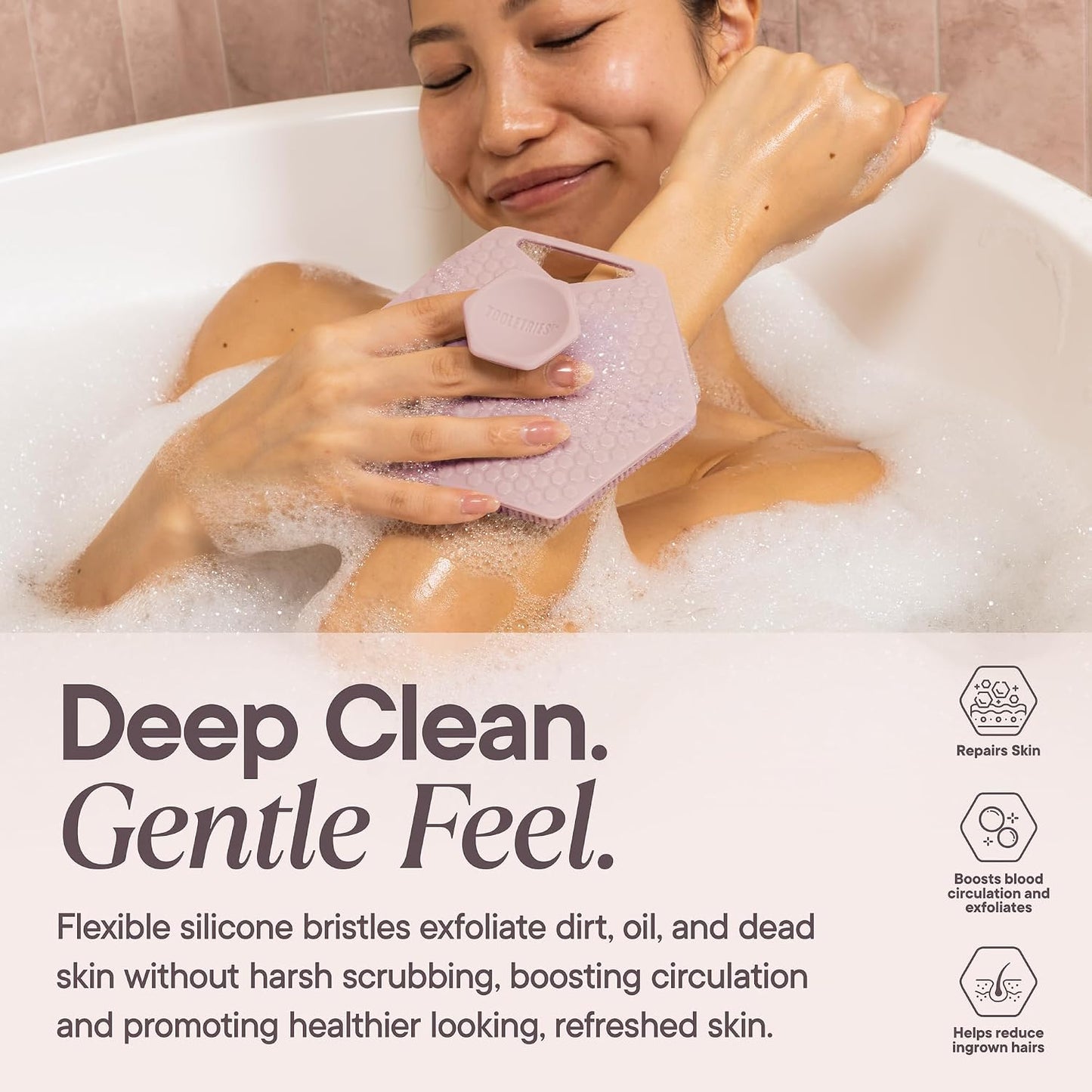 TOOLETRIES Premium Silicone Body Scrubber 2.0, Hygienic Loofah Alternative, Exfoliating Shower Scrubber for Sensitive Skin, Quick Drying & Long-Lasting Bathroom Essentials for Men & Women - Charcoal