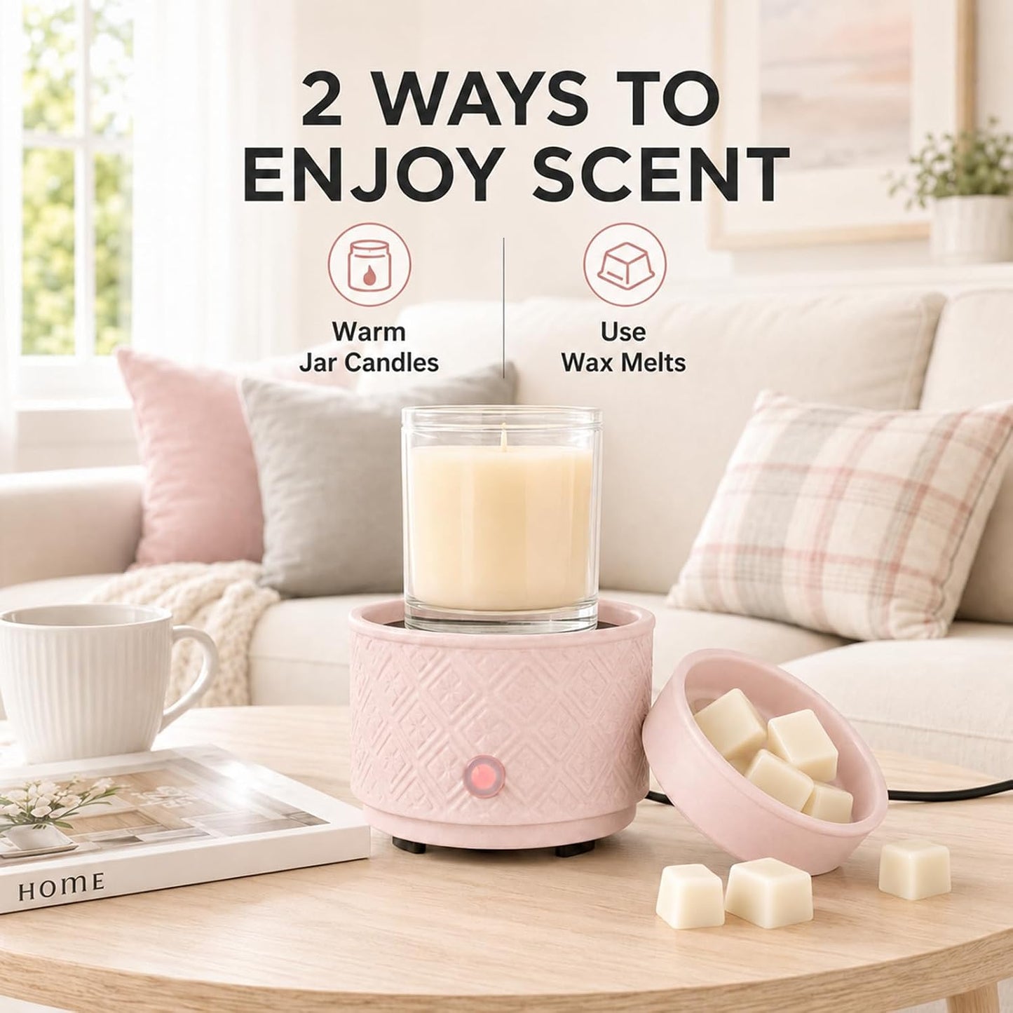 mocosa Ceramic Wax Warmer Wax Melt Warmer for Scented Wax 3-1 Electric Candle Warmer Home Fragrance Wax Burner for Mom Women(White-Fan Shaped)