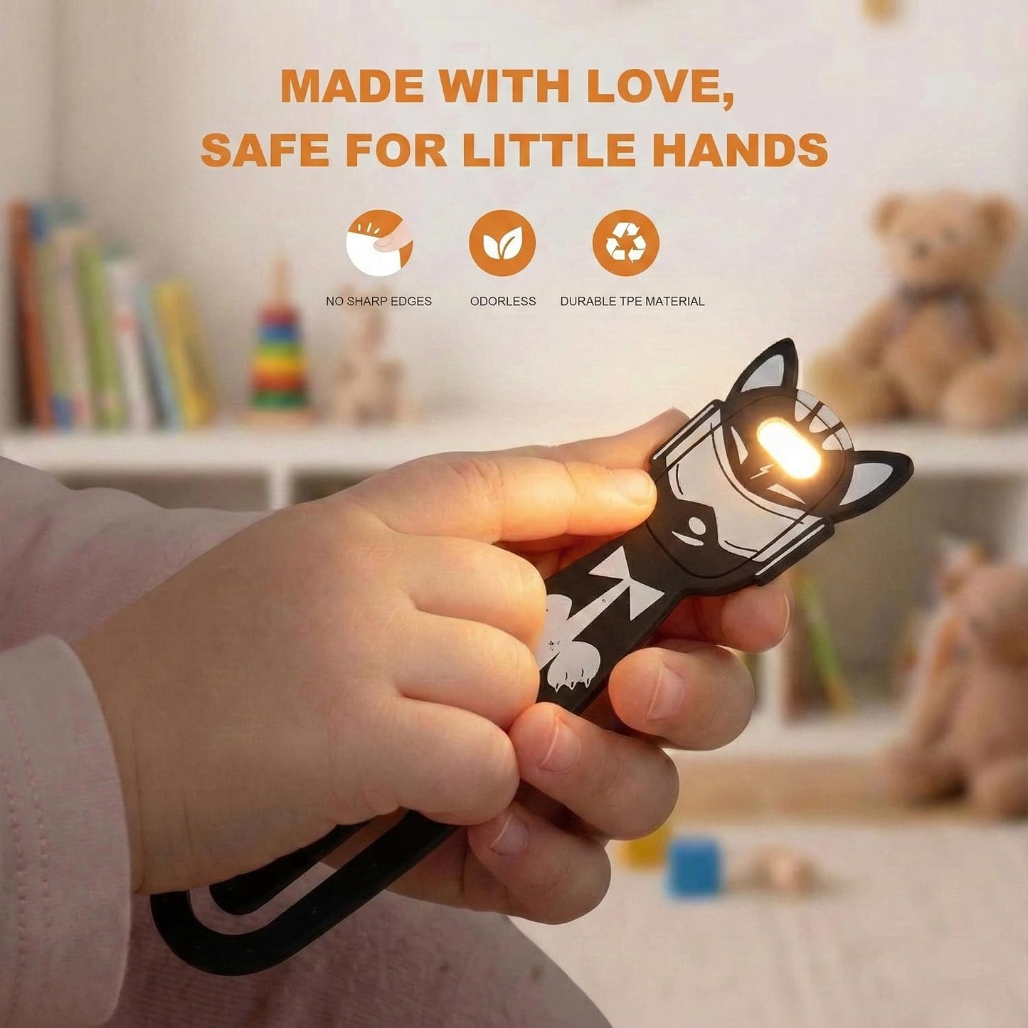 Rechargeable Kids Book Light, Cute Bookmark Reading Light for Kids, Dimmable Portable LED Book Light for Reading in Bed, Eye-Caring Bedtime Reading Lamp for Children & Travel, Black
