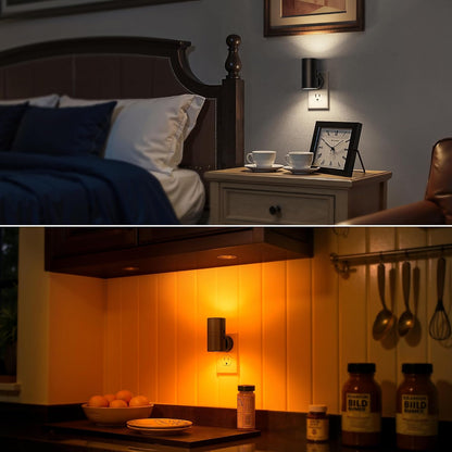 Briignite Night Lights Plug into Wall, Modern LED Night Light Plug in, Dusk to Dawn Sensor,Amber Night Light 0-100LM Adjustable Brightness, Dimmable NightLight for Hallway, Bedroom, Stairway, 2 Pack