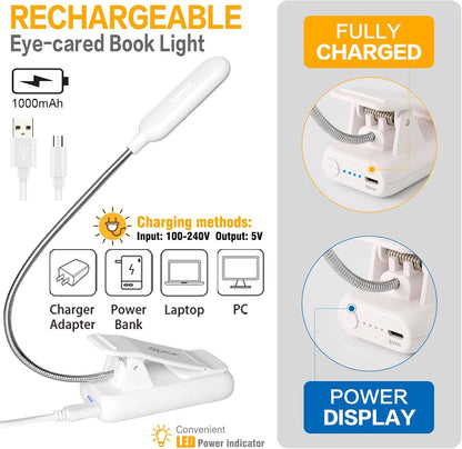 VAVOFO Amber Rechargeable Reading Light, Blue Light Blocking Book Light, 7 LEDs Eye Care 9 Colors 9 Brightness Clip On for Kids Bookworms Reading in Bed with Power Indicator Lasting 70h (Black)