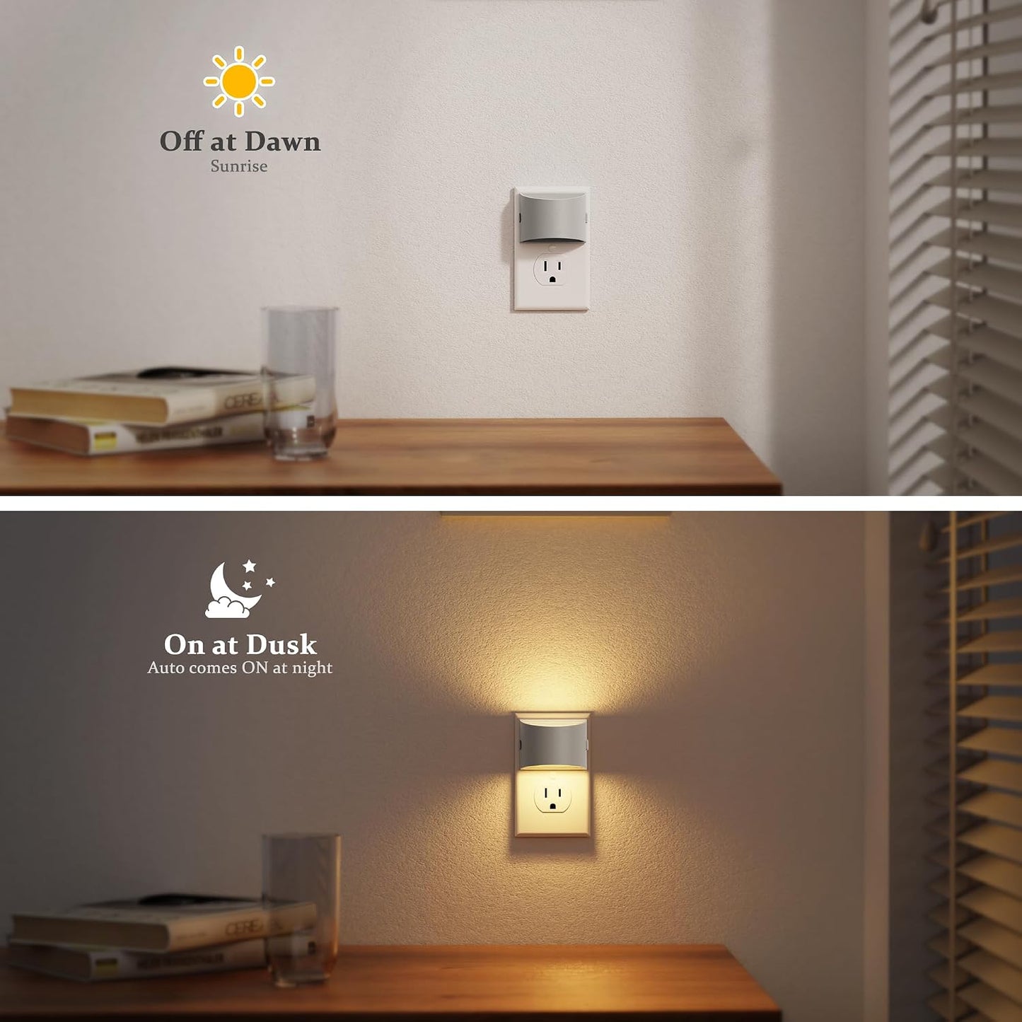 JandCase Night Light, Modern Night Lights Plug into Wall,2 Pack Dusk to Dawn Sensor Nightlight, Amber Brightness Adjustable Nightlight for Kids Bathroom Hallway Kitchen Bedroom Decor