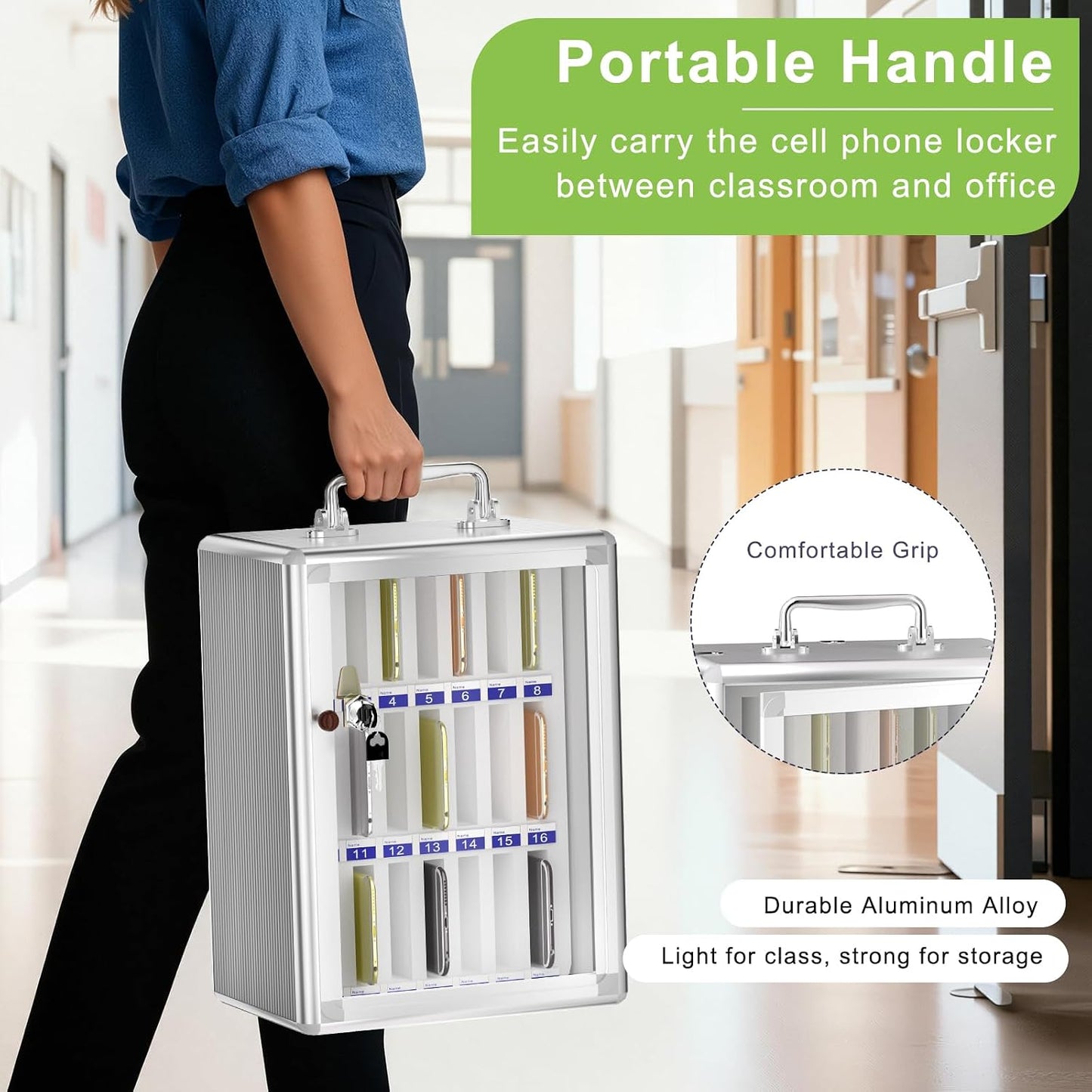 Loghot Aluminum Alloy Pocket Chart Cell Phones Storage Cabinet for Cell Phones, Wall-Mounted Cell Phone Locker Phone Holder with Lock for Classroom, Office, Can be Carried by Hand (36 Slots)