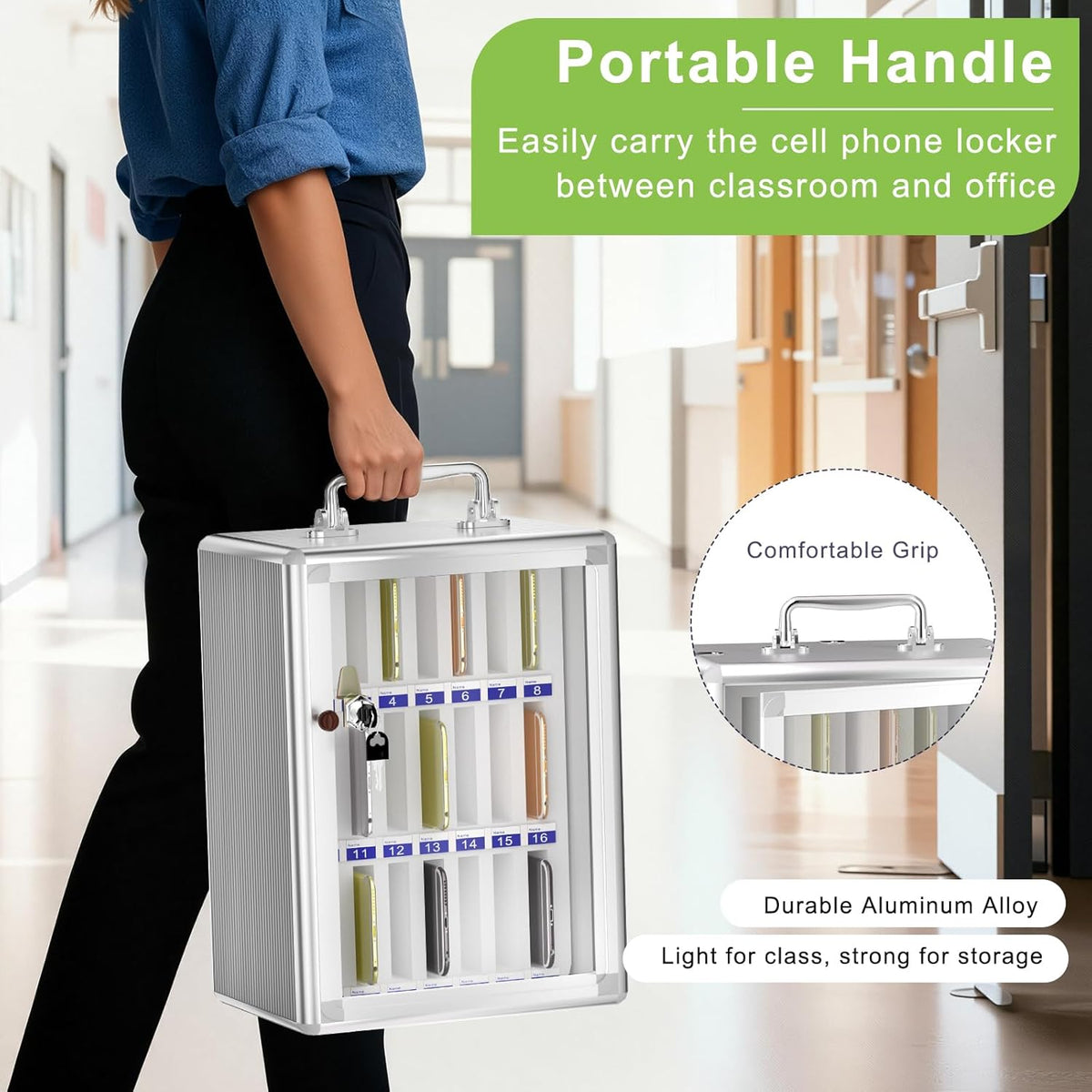 Aluminum Alloy Cell Phone Lock Box, Phone Holder for Classroom, 36 Slots