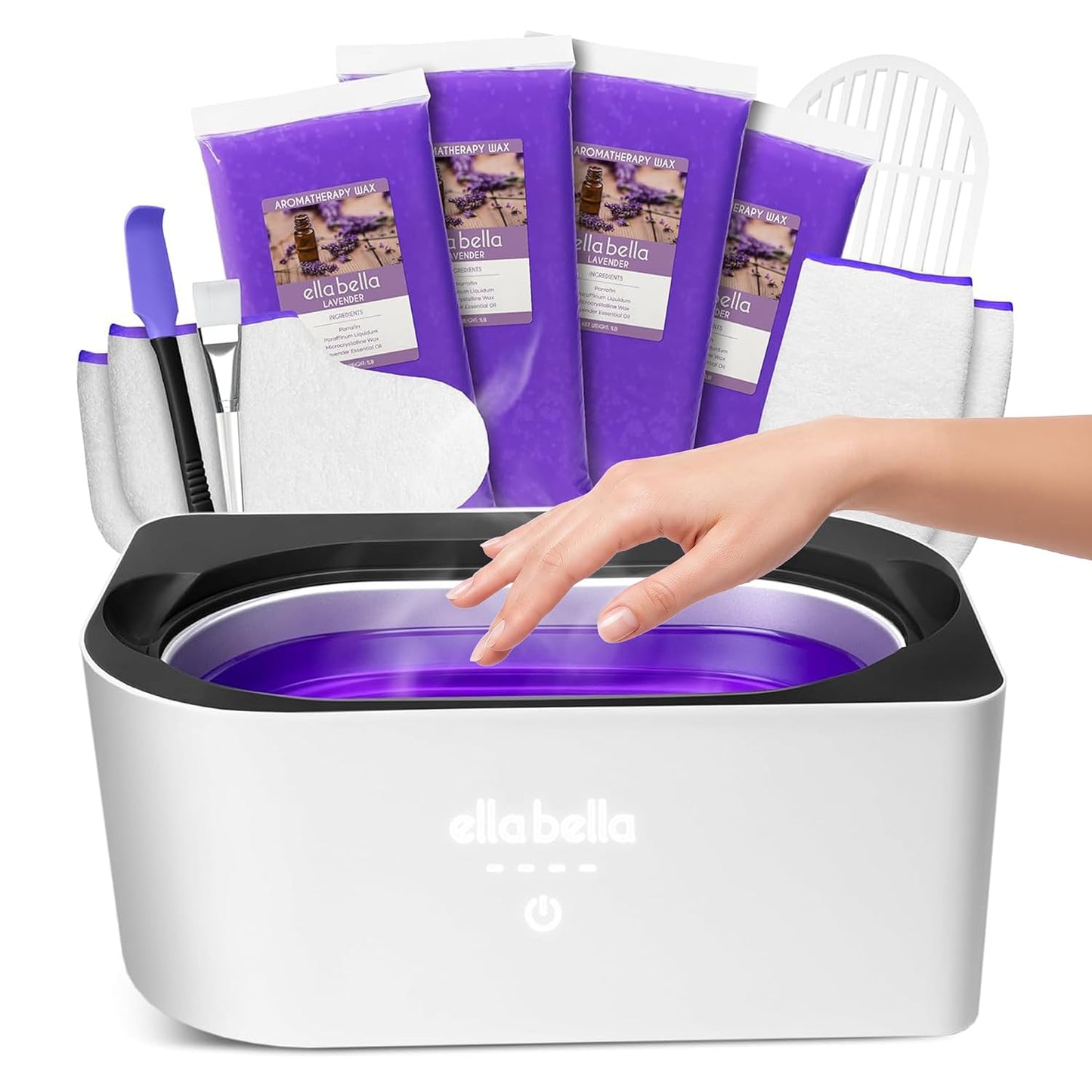 ELLA BELLA® Paraffin Wax Machine for Hand and Feet • Parafin Wax Warmer • Everything in One Kit – Paraffin Wax Refills, Mitts & Booties • Soothing Relief with Parrafin Wax • At Home Spa Experience