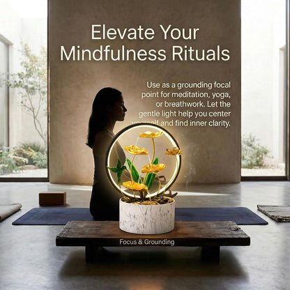 15" H Indoor Modern Tabletop Water Fountain LED Light, Yoga Meditation Room Father Day Decor Lotus Flower Floor-Standing Fountain
