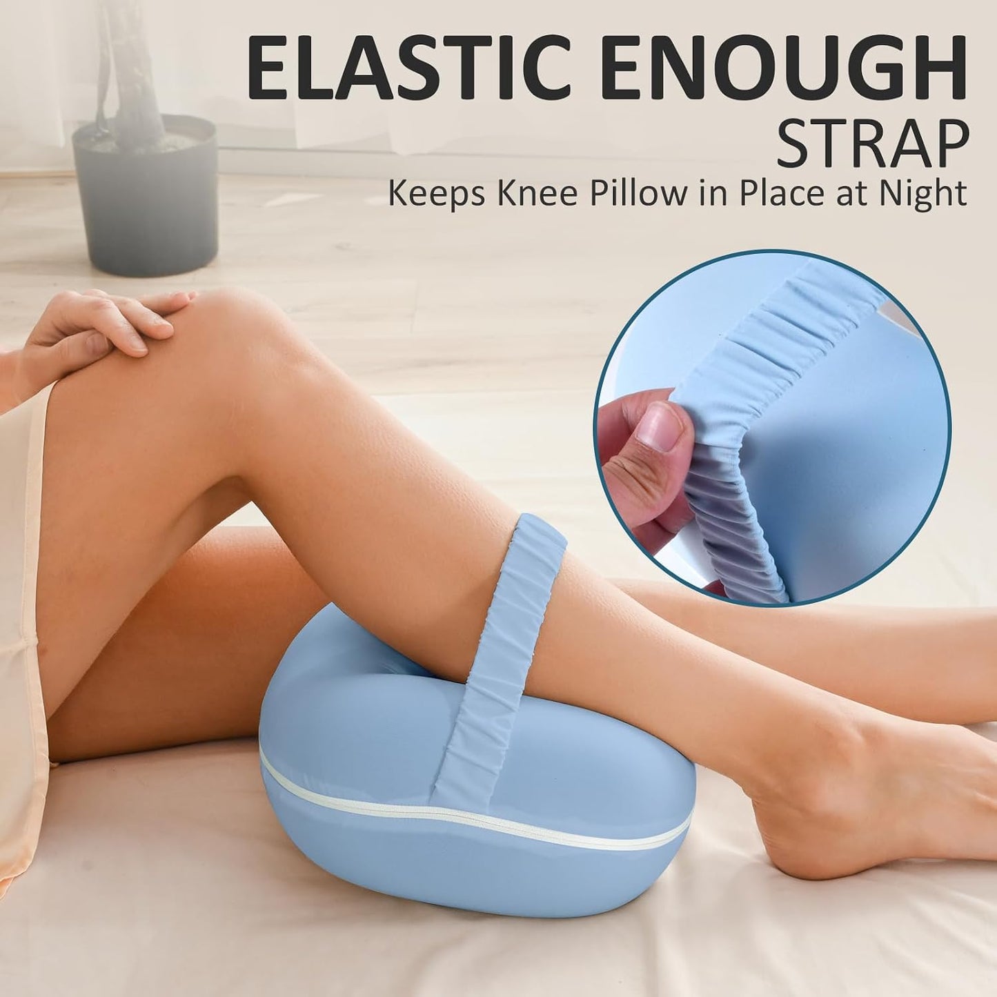 beslovo Side Sleeper Knee Pillow, Memory Foam Leg Pillow, Ergonomic Between Leg Pillow Eases Back Hip Pain, Spine Alignment Sciatica Relief, Knee Pillow with Ice Silk Cover and Elastic Strap (White)