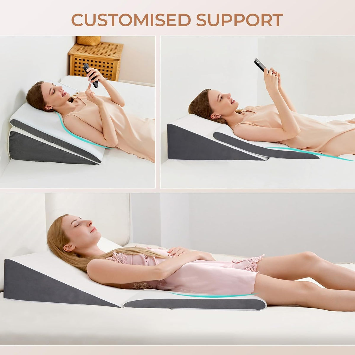 Vekkia Wedge Pillow for Sleep Apnea&Back Pain,Memory Foam Pillow Wedge,2PCS