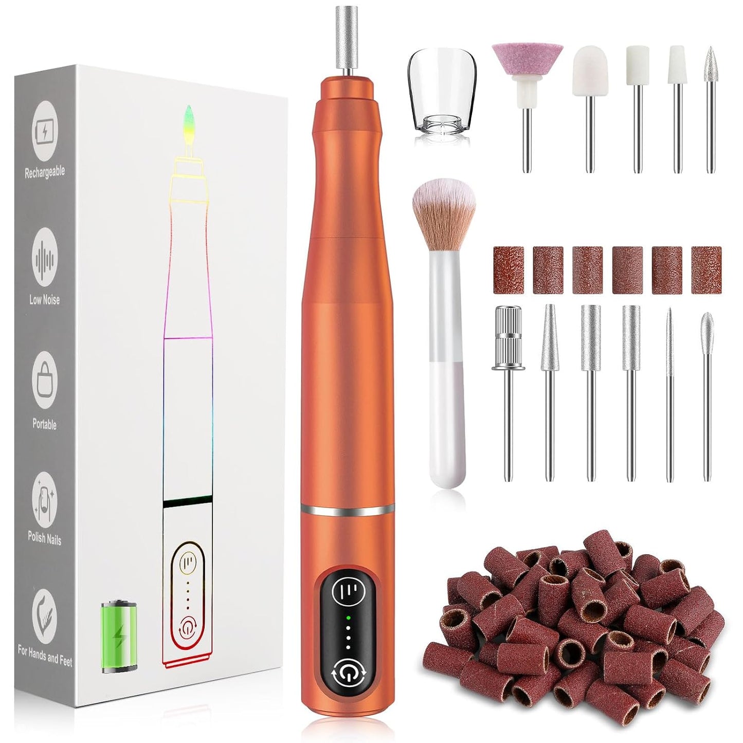 TUOBEO Cordless Nail Drill Electric Nail File Kit, Rechargeable Efile Set, Portable Acrylic Gel Nail Polish Remover Machine, Pedicure Manicure Tool, 11 Bits, 56 Sanding Bands, Salon Home, Purple