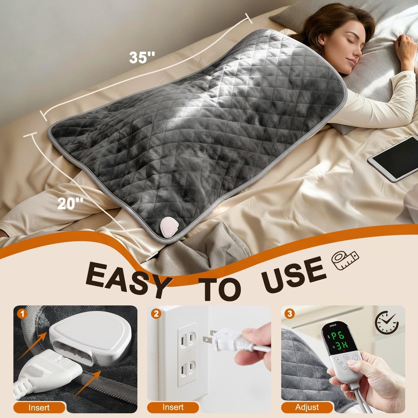 35 x 20 Inch King Size Electric Heating Pad for Back, Neck and Shoulders | FSA Eligible HSA, for Period Cramps, Abdomen and Knee, Dry or Moist Heat Use, 2H Auto Shut Off, 6 Heat Settings, Washable