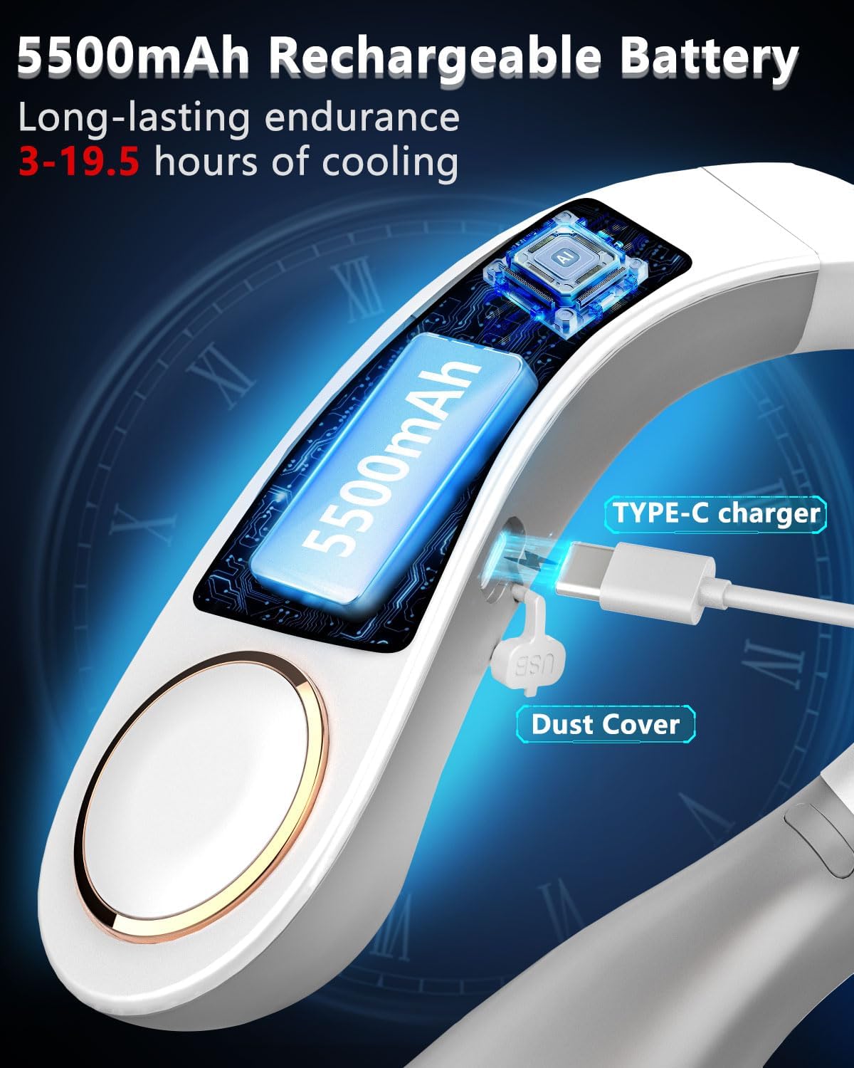 Neck Fans that Blow Cold Air Rechargeable,Portable Neck Fan Air Conditioner Battery Powered,Metal Cooling Plate Personal AC,Leafless Wear Round Hanging Neck Coolers for Hot Weather Flashes