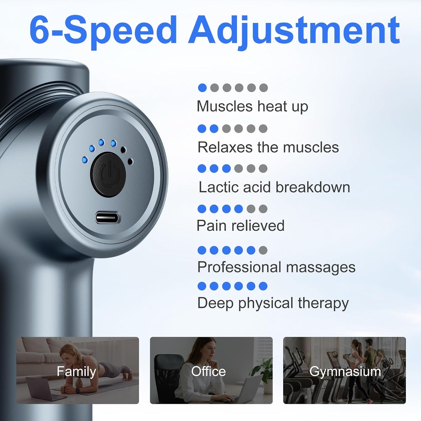 LEERCON Massage Gun Deep Tissue, Back Massager for Pain Relief, Silent Mini Muscle Massager with 9 Massages Heads Birthday Gifts for Men Women Dad Him (Blue)