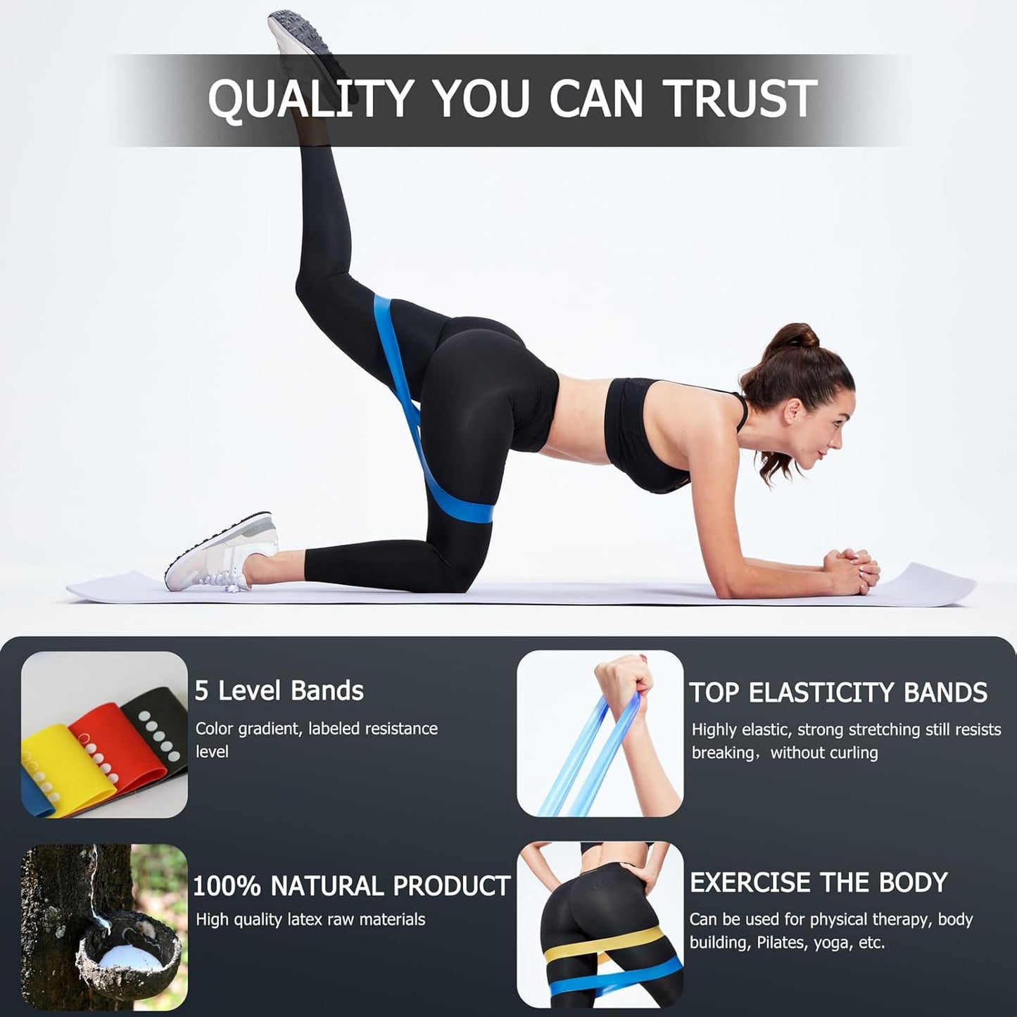Professional 5 Pcs Long Resistance Bands and 5 Pcs Loop Bands. Latex-Free, Work Out Bands, Stretch Bands for Working Out Women or Men, Exercise Bands Set for Physical Therapy