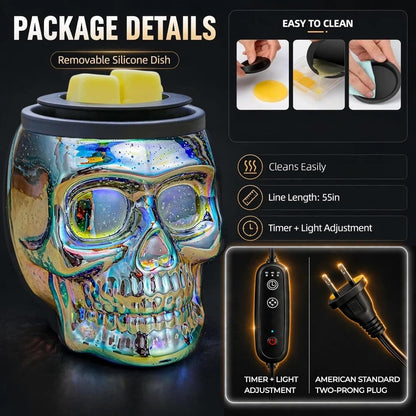 Wax Melt Warmer, Wax Warmer for Scented Wax with Light Bulb, Electric Skull Wax Burner, Halloween Fragrance Wax Melter for Home and Gifts (Rainbow Skull)