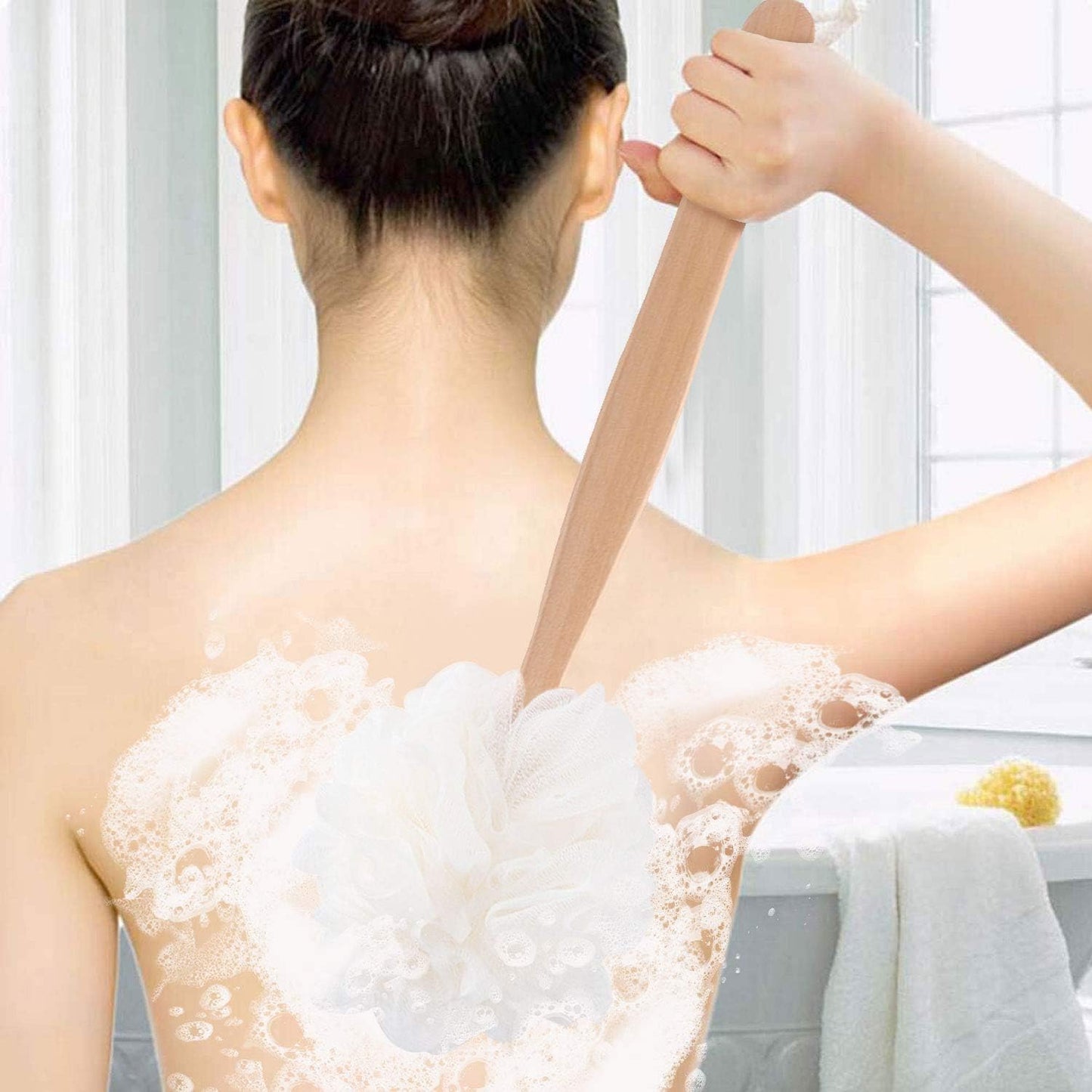 Back Scrubber for Shower & Body, Long Handle Bath Brush with Loofah Sponge, Exfoliating Shower Brush for Men and Women