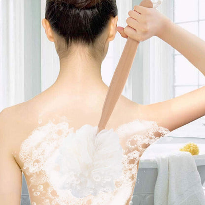 Back Scrubber for Shower & Body, Long Handle Bath Brush with Loofah Sponge, Exfoliating Shower Brush for Men and Women