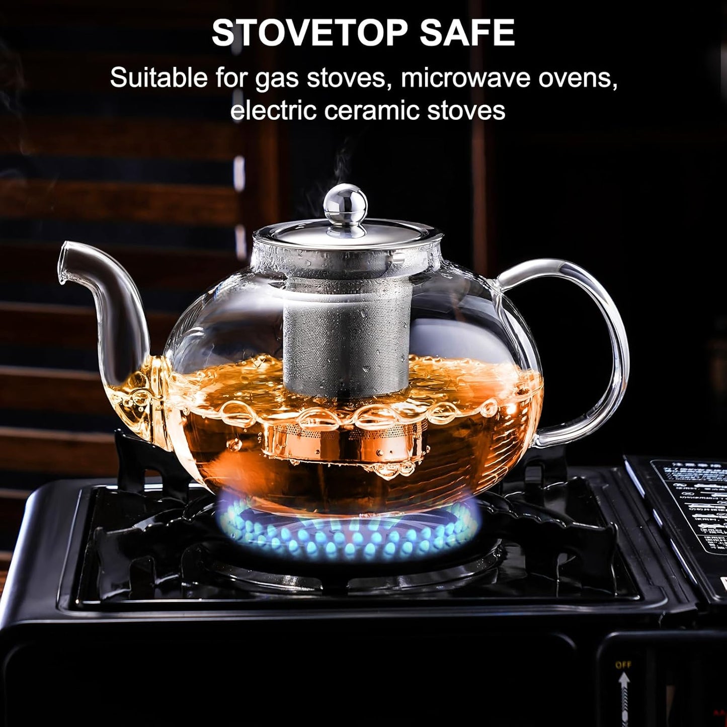 PARACITY Glass Teapot Stovetop 40 OZ/1200ml, Borosilicate Clear Tea Kettle with Removable 18/8 Stainless Steel Infuser, Teapot Blooming and Loose Leaf Tea Maker Tea Brewer for Camping, Travel