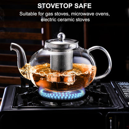 PARACITY Glass Teapot Stovetop 40 OZ/1200ml, Borosilicate Clear Tea Kettle with Removable 18/8 Stainless Steel Infuser, Teapot Blooming and Loose Leaf Tea Maker Tea Brewer for Camping, Travel
