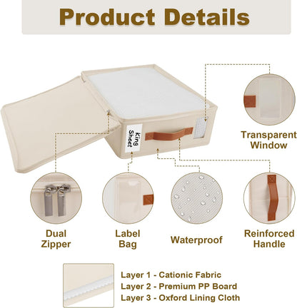 Bed Sheet Organizer - No Insects Entry Sheet Organizers and Storage with Zipper, Label, Handle, Window, Linen Closet Organizers and Storage for Sheet Set, Clothing, Duvet Covers, Blanket