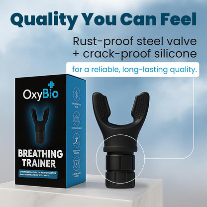 Oxy Respiratory Trainer | Breathe Easier with Stronger Lungs | Made with High Grade Silicone | Breathing Exercise Device for Lungs | Portable | Adjustable Resistance Settings | Black