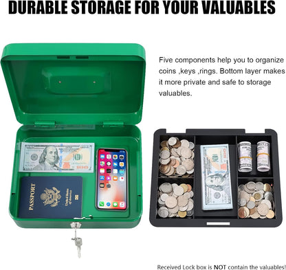 KYODOLED Small Cash Box with Combination Lock & Removable Money Tray, Black