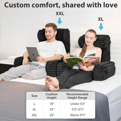ENITYA 22" XL Back Pillow for Bed Sitting Up, Reading Pillow with Armrests & Big Pockets, Soft Back Support Chair, Ideal for Watching TV, Gaming, Nursing, Resting, Post Surgery, Dark Grey