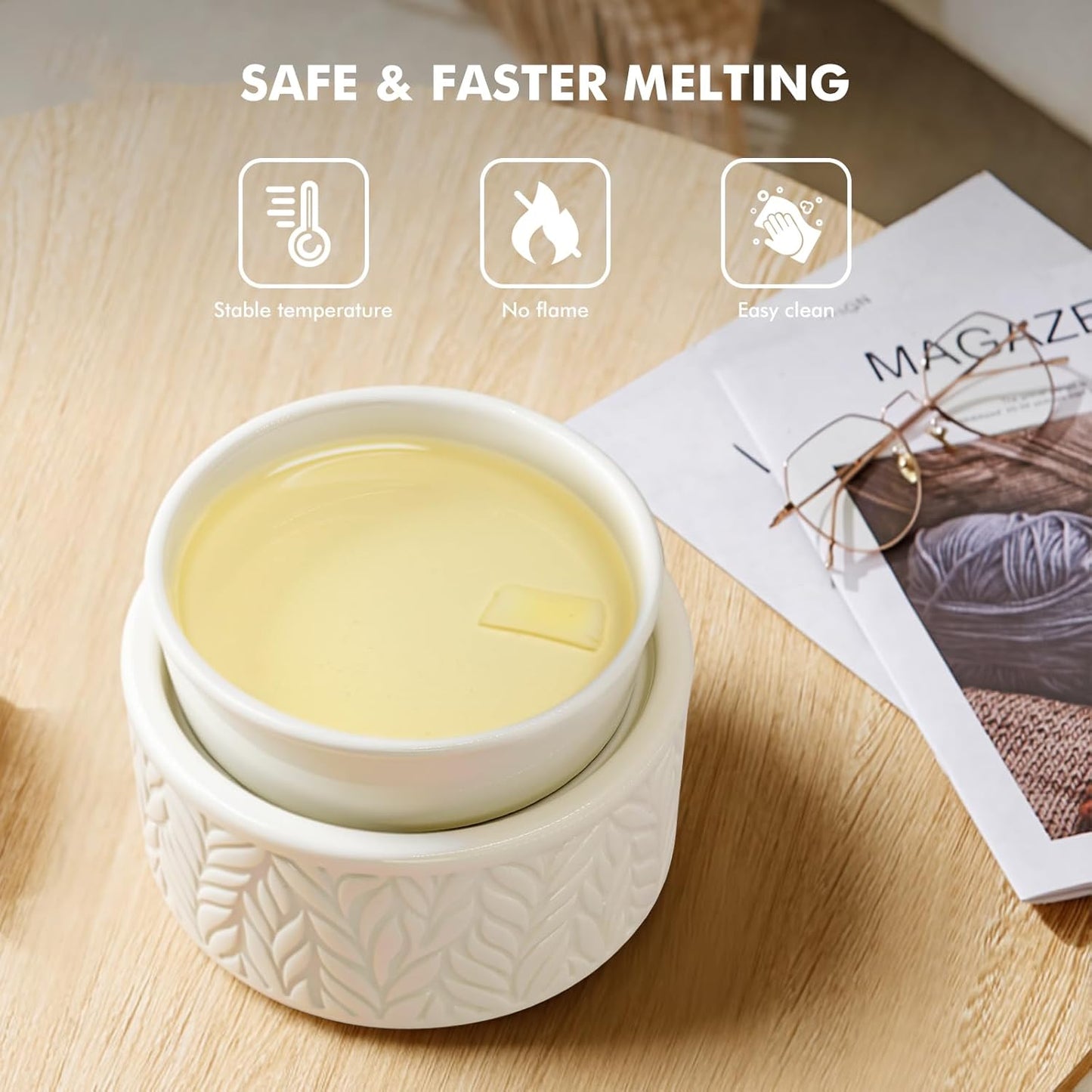 EQUSUPRO Wax Melt Warmer for Scented Wax Melts 3-in-1 Electric Ceramic Candle Wax Warmer Burner Fragrance Wax Melter for Home Office Bedroom Gift & Decor (Leaf)
