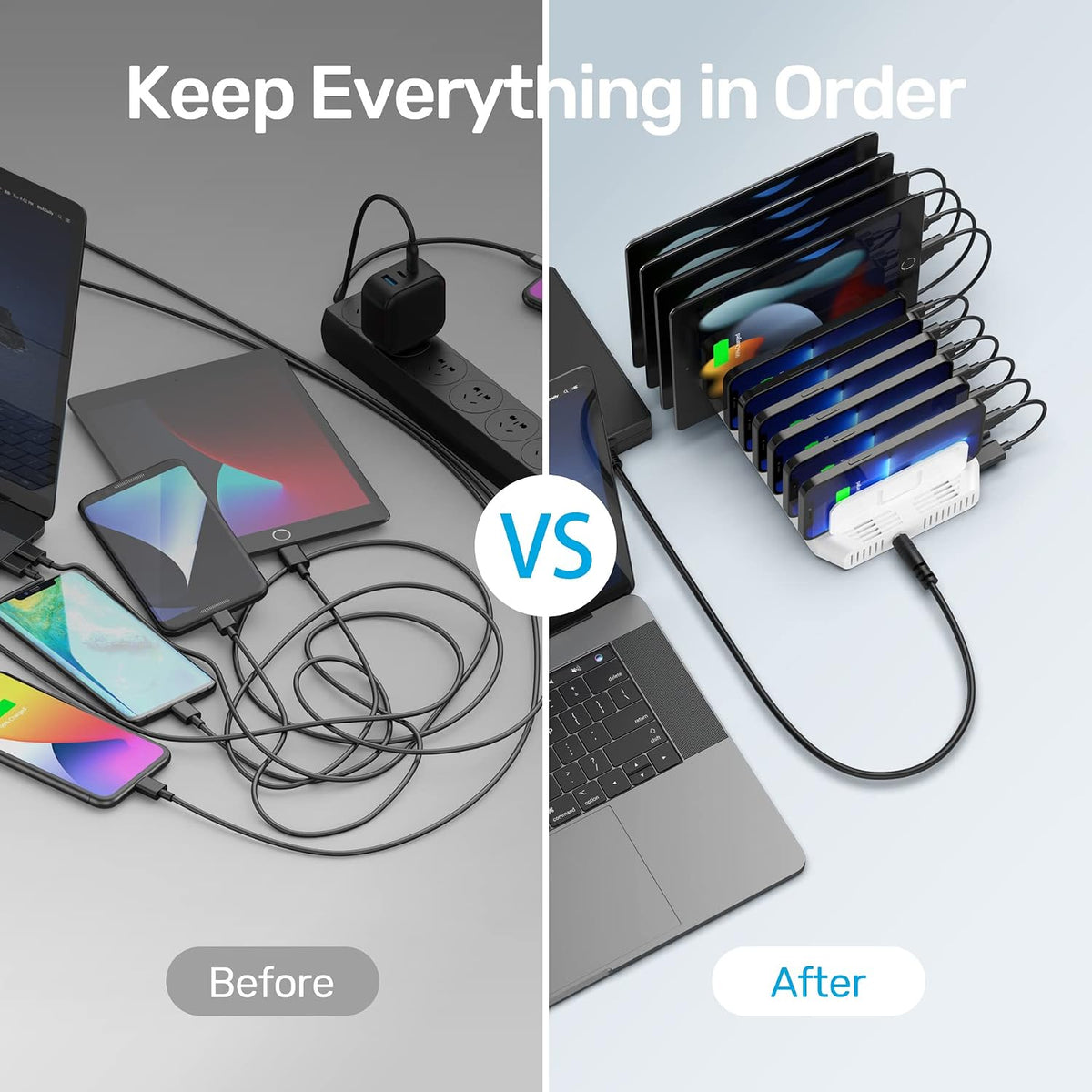 Unitek 10-Port Charging Station, USB Charger Organizer for Multiple Device