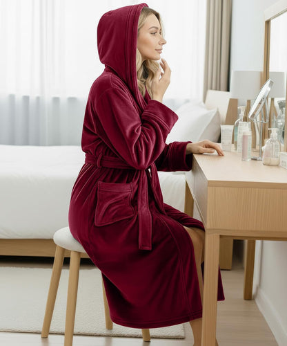 Premium Ultra Soft Robes for Women with Hood Plush Fleece Long Bathrobe