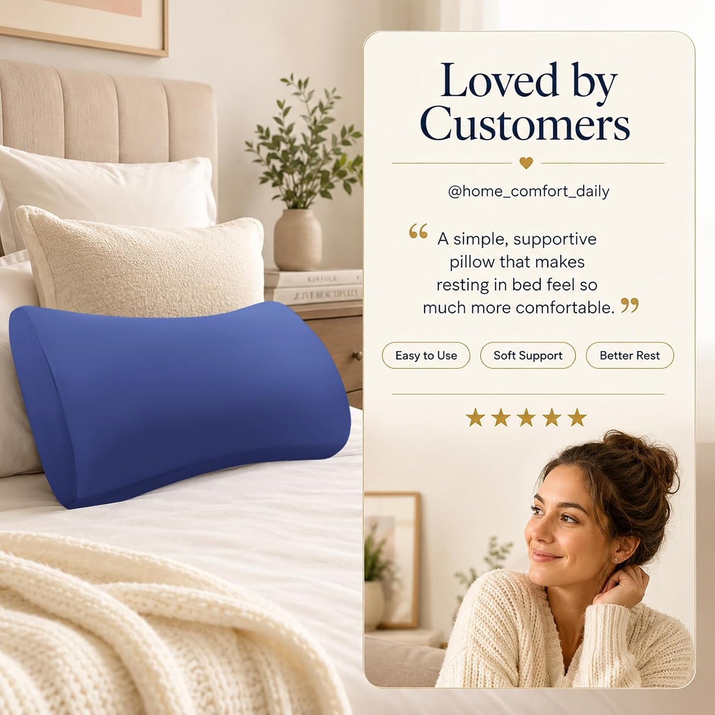 Lumbar Support Pillow for Bed Relief Back Pain: Lower Back Pillow for Sleeping - Memory Foam Waist Pillow - Back Wedge Bolster Pillow for Side, Back&Stomach Sleepers - Bed Rest Pillow for Car, Sofa