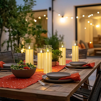 24 Pcs LED Flameless Candles with Remote, 3D Flickering Flame & LED String Lights, Acrylic Clear Cylinder, Timer Function, Romantic Ambience for Home Decor, Party, Wedding (Ivory).