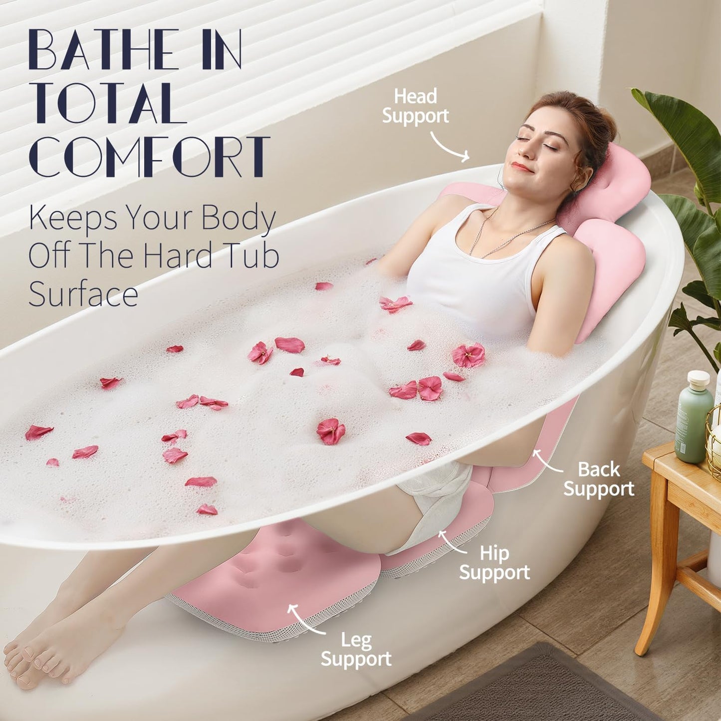 Full Body Bath Pillow for Bathtub, Thick Bathtub Cushion, Luxury Tub Pillow for Bath for Headrest Neck and Back Support White 51" x 16"