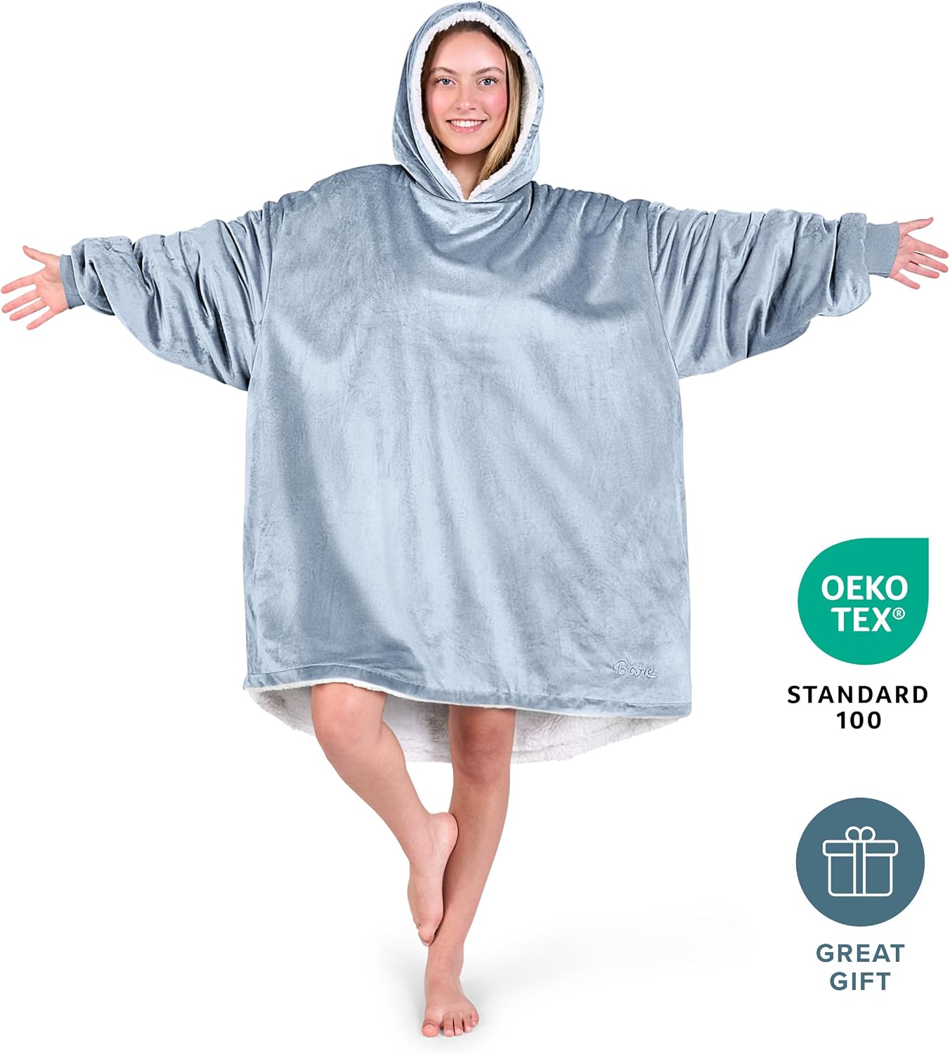 Bare Home Wearable Blanket Hoodie - Soft Plush Sherpa - Warm and Cozy - Oversized Wearable Blanket