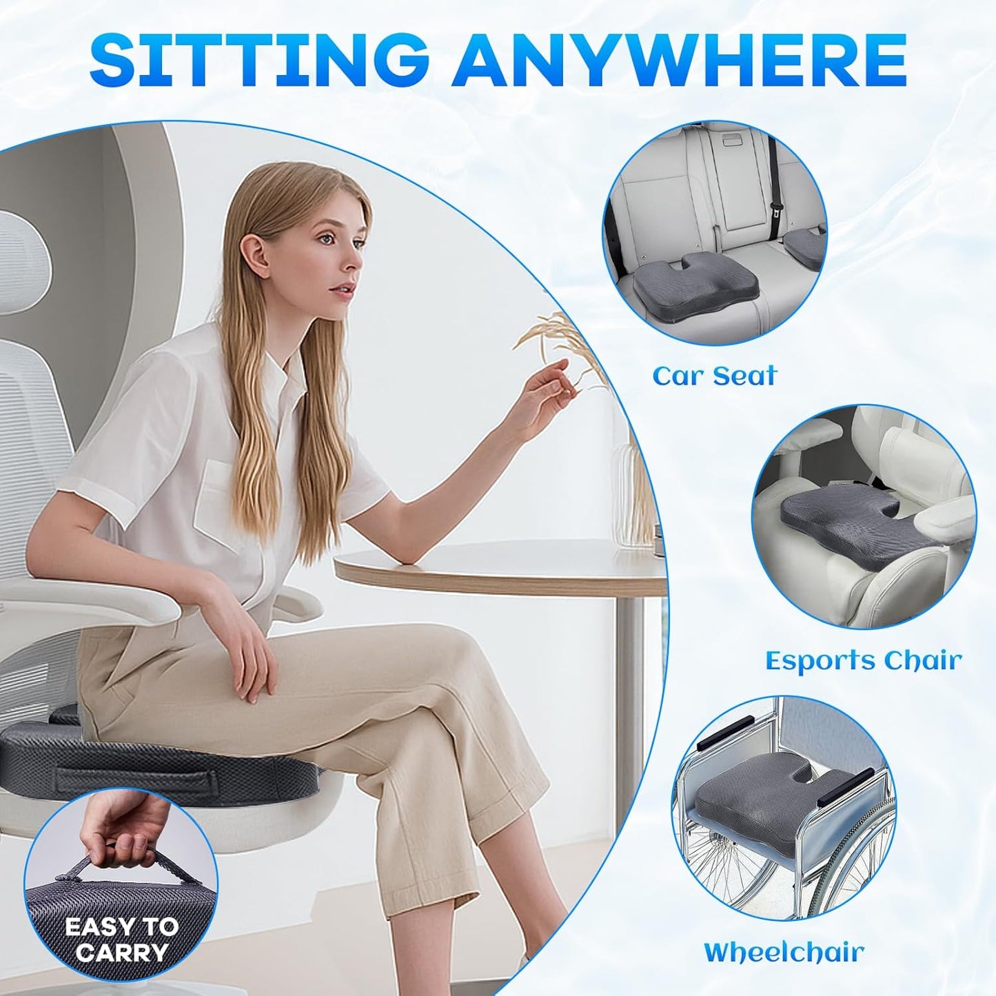 Gel Seat Cushion & Lumbar Support Pillow Set, Cooling Memory Foam for Tailbone & Sciatica Pain Relief, Ergonomic Office Chair Cushion with Breathable Mesh Cover for Car, Home, Wheelchair (Black)