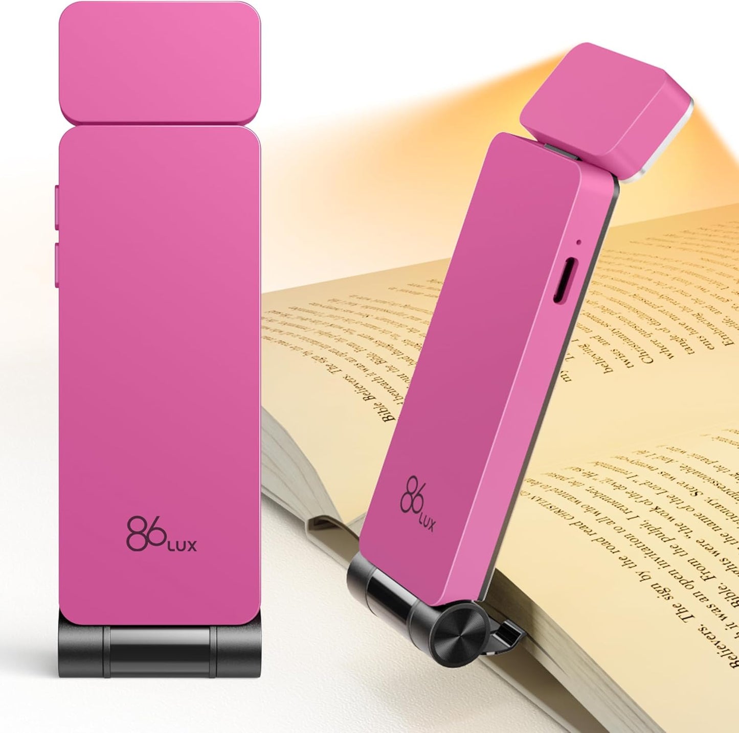 86lux Book Light, Rechargeable Reading Lights for Books in Bed, Ultralight Clip-on LED Bookmark Lamp with 3 Amber Colors & Stepless Dimming for Night Reading for Book Lovers, Papaya Orange