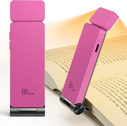 86lux Book Light, Rechargeable Reading Lights for Books in Bed, Ultralight Clip-on LED Bookmark Lamp with 3 Amber Colors & Stepless Dimming for Night Reading for Book Lovers, Papaya Orange