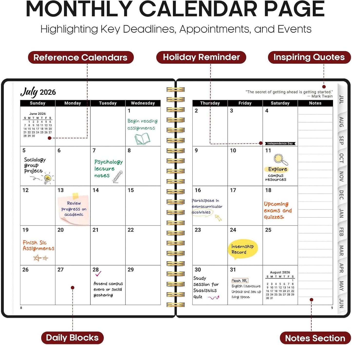 Planner 2026-2027, 8.5" x 11" Weekly and Monthly Academic Year Planner Calendar, July 2026 - June 2027, Hardcover Large School Planning Agenda With Tabs, Perfect for School & Office Supplies, A4, Green