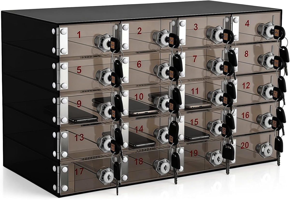 Layhit 20 Slots Cell Phone Locker Box for Classroom, Back to School, Clear
